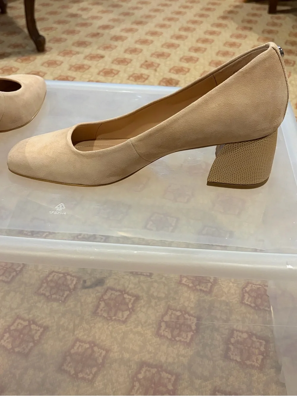 Donald J. Pliner Nude Suede Square-Toe Block Heel Pumps